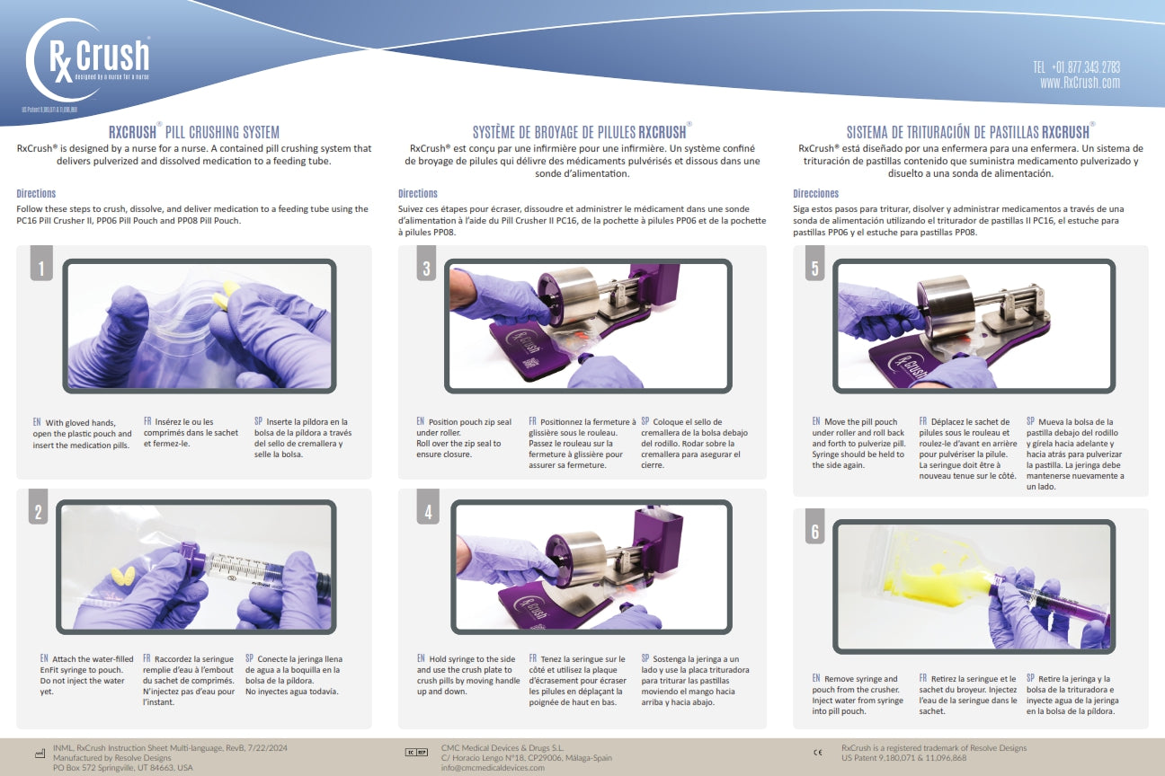 RxCrush Pill Crusher Instruction Sheet - Mulilingual